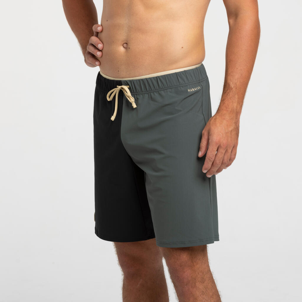 MEN'S LONG SWIM SHORTS 100 BLACK GREY